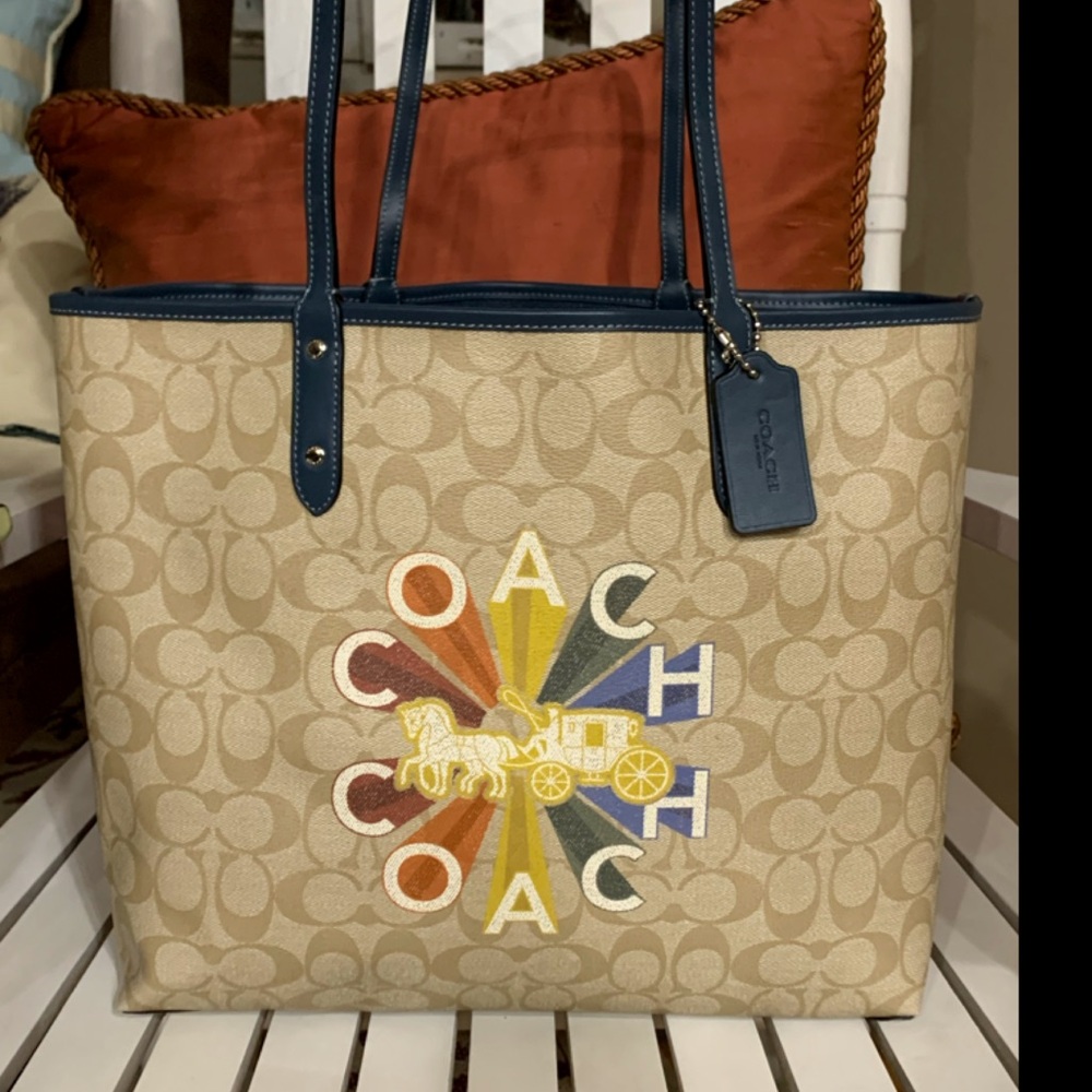 NWT! Authentic COACH Rainbow Signature City Tote